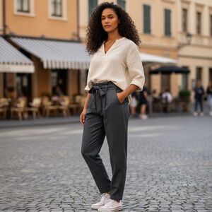 Cartonnier Charcoal Gray Paper Bag Tie-Waist Pants